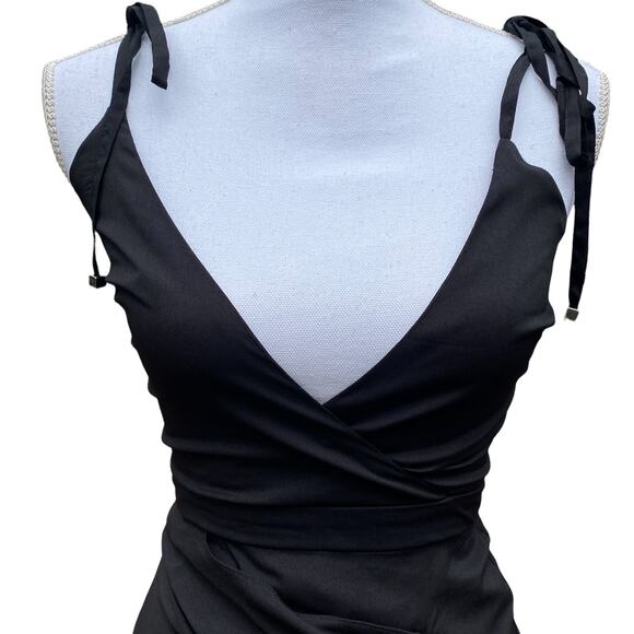 Runaway Mini Dress Tie Sleeves Textured Wrap Front Women's Size Extra Small - Picture 4 of 10